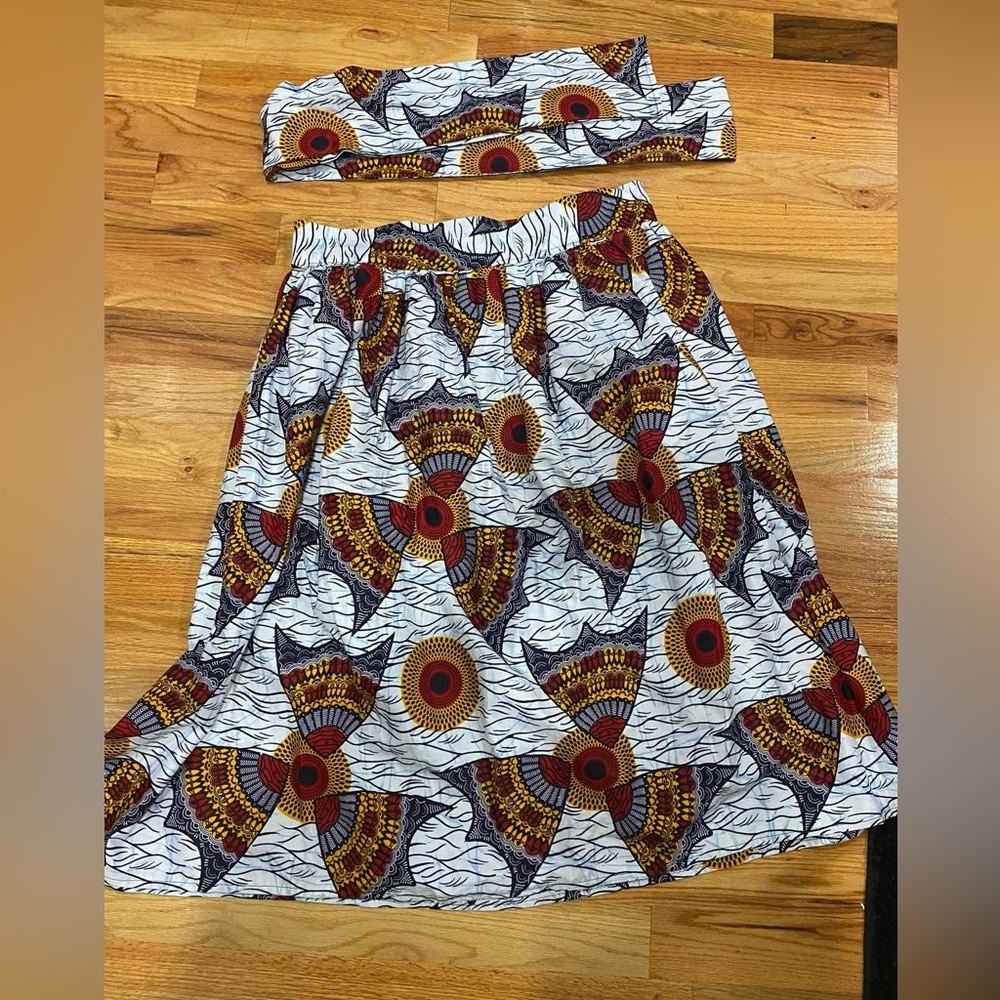 African Print Women's Skirt with Matching Tie